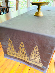 Lawi Ayam Table Runner ( slate grey with gold songket motif)