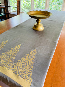 Lawi Ayam Table Runner ( slate grey with gold songket motif)