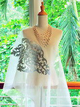 Organza Silk Songket Shawl with Malim Dewa Motif (White with Silver Thread)