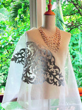 Organza Silk Songket Shawl with Malim Dewa Motif (White with Silver Thread)